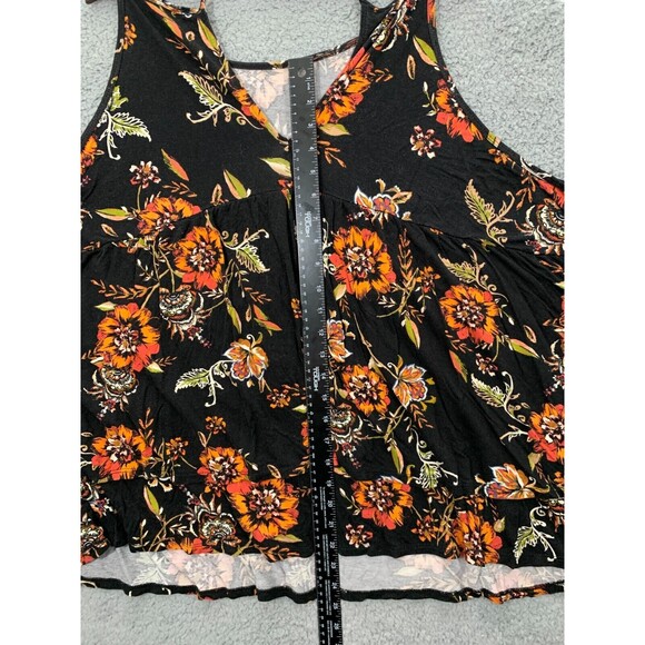 TORRID 5 Spaghetti Strap Black Orange Floral Tiered Tie-Neck Blouse Top Drapey - Picture 9 of 10